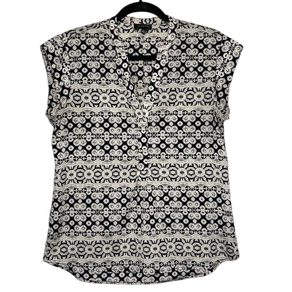 The Limited Printed Popover Roll Sleeve Blouse Size M